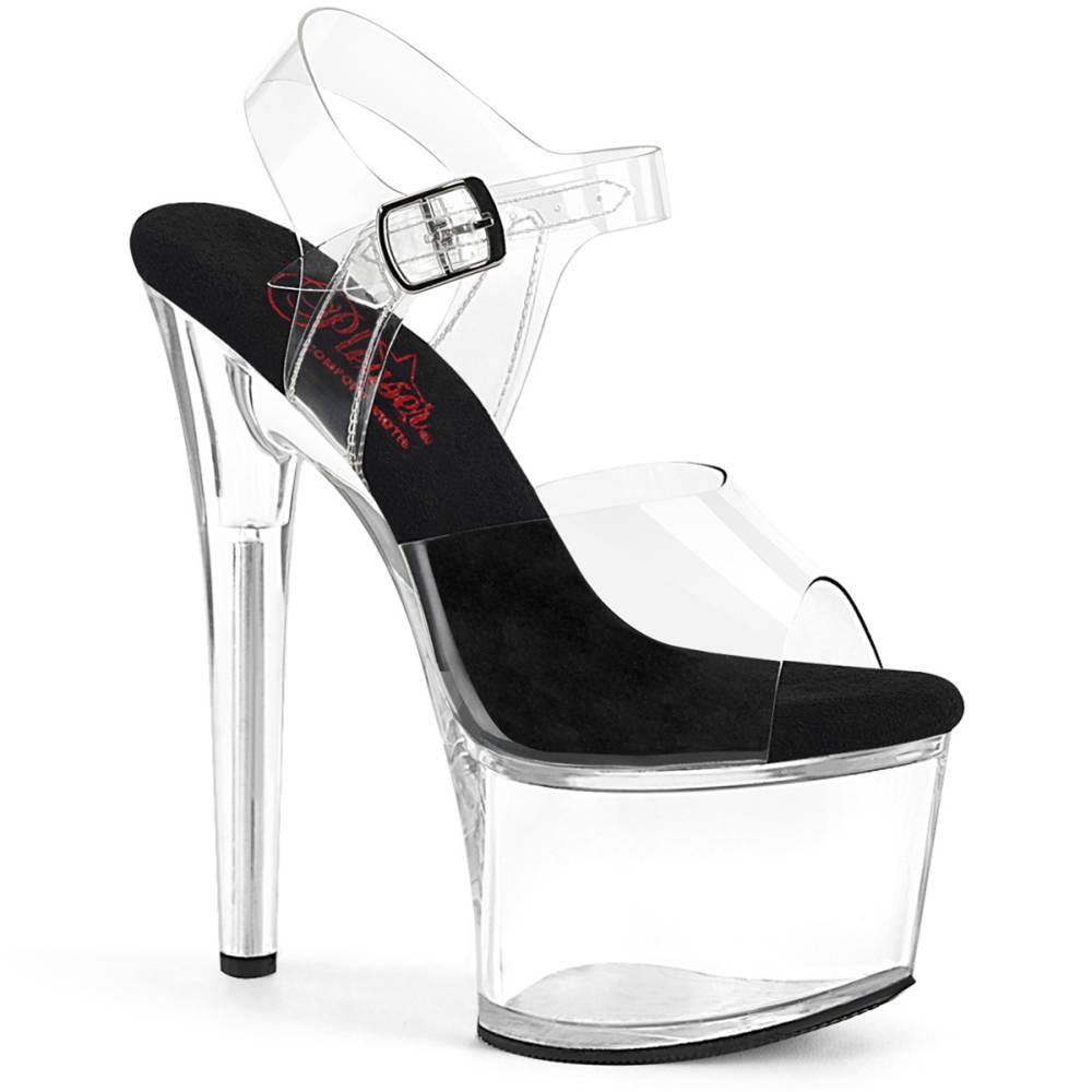 Pleaser - PASSION708 Sandaal met enkelband, Paaldans schoenen - Transparant/Zwart Product image